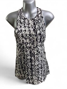 Milly 100% Silk Women's Black & White Printed Racerback Tank Top